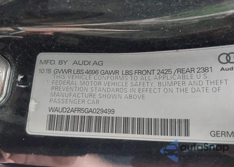 2016 Audi A5 Premium из США, поврежденный, VIN WAUD2AFR5GA029499